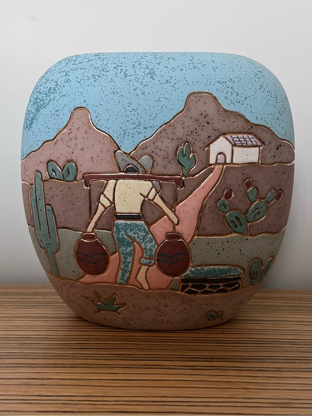 Vintage Southwestern Pottery 22kt gold trim Cacti Desert 80s 90s traditional
